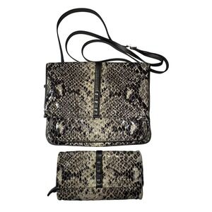 Brighton Brown Black Tan Python Snake Skin Leather Crossbody Purse Clutch Wallet